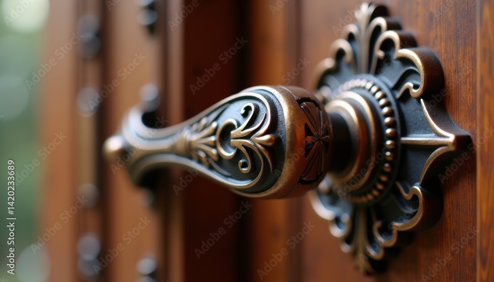 Poster art nouveau door handle close-up with elegant design