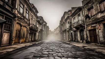 Naklejka premium Dusty Street Scene in an Old Western Town with Wooden Buildings