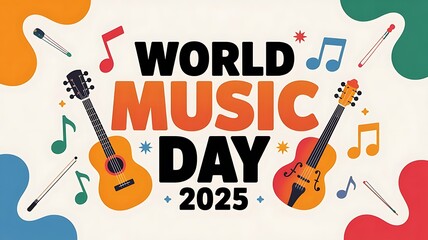 Colorful World Music Day Poster with Instruments and Bold Typography