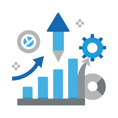 Business Growth Icons Flat Blue Style