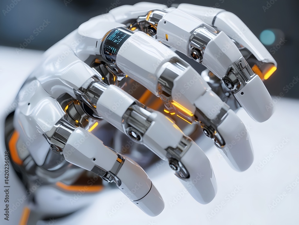 Aufkleber a close-up view of a futuristic robotic hand showcasing advanced mechanics and intricate design. the