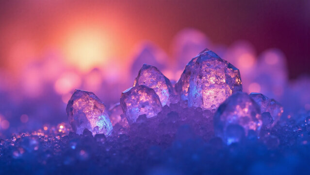 Close-up of amethyst crystals with a soft, colorful background