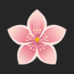 Elegant flat vector illustration of a pink cherry blossom flower with yellow center, ideal for spring, nature, or floral design projects.