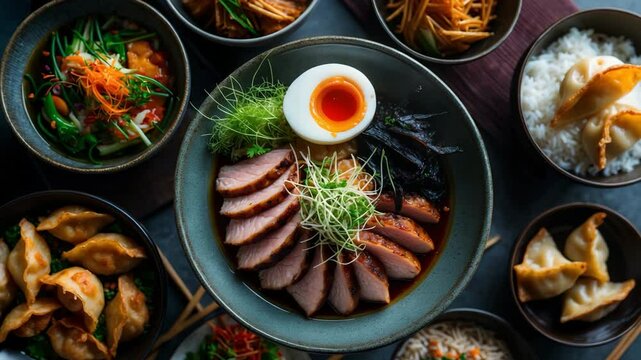 Discover the Unique Tastes of Cuisine through Delicious Delicacies in a Food Videography Compilation. Vibrant ingredients, intricate garnishes, and stunning presentation come together.