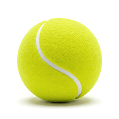 Close-up of a bright yellow tennis ball against a white background.
