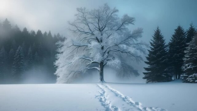 Footprints in the Snow: A Landscape with a Leafless Tree