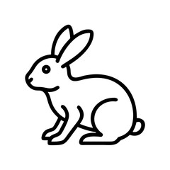 Black outline drawing of a rabbit or hare sitting on a transparent background representing animal symbols and icons for Easter and nature themes.