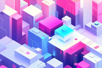 Obraz premium Abstract geometric cityscapes. A vibrant, digital illustration of a city built from colorful cubes. Interconnected, layered blocks.