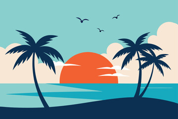 palm tree on the beach vector art illustration