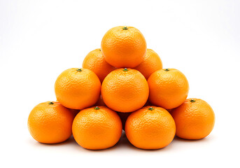 Freshly Harvested Mandarin Oranges Pyramid on White Background