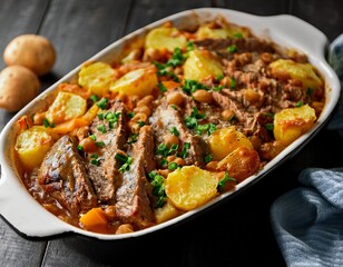 Deliciosa y jugosa receta de bistec y patatas al horno en olla de cocción lenta. 