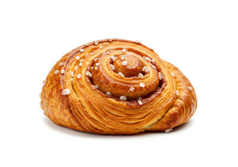 Delicious cinnamon roll, perfect for a sweet treat isolated on white background.