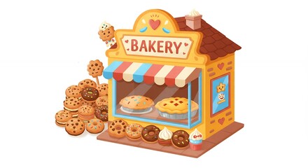 Charming bakery shop illustration with freshly baked goods