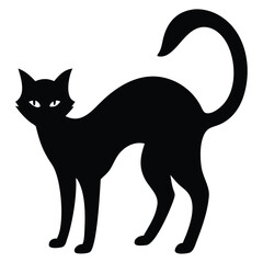 Silhouette of Arched Cat with Alert Posture