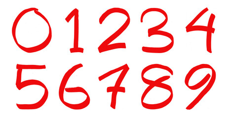 Set of 0 to 9 numbers isolated on transparent background. Marker brush 0 to 9 number clipart. Vector hand drawn numbers set.