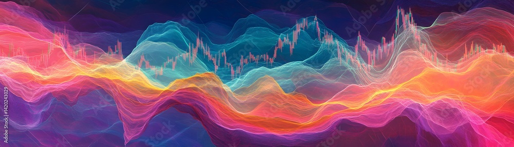 Poster vibrant abstract waves of color flowing seamlessly in a mesmerizing visual experience.