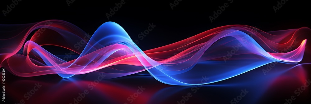 Poster auditory spectrum: a captivating display of sound waves, rendered in vibrant shades of red and blue,