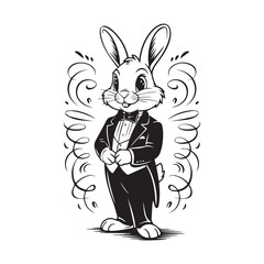  Classy Tuxedo Rabbit – Vintage Vector Illustration