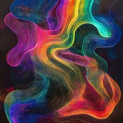 Obraz premium Bright neon light swirls and vibrant colors on black canvas
