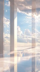 A large, empty room with a view of the sky