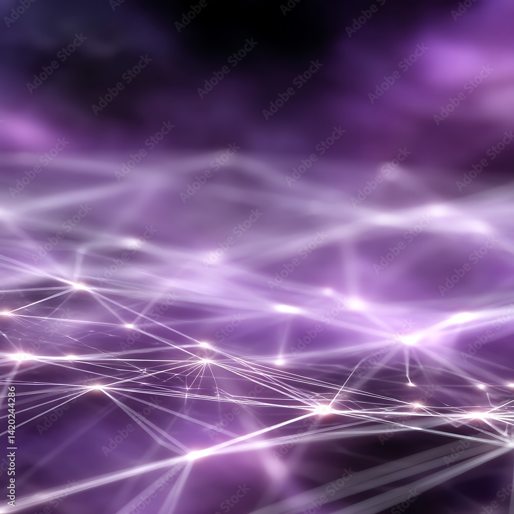 Poster purple network of interconnected lines and nodes displaying a global data connection and communicati