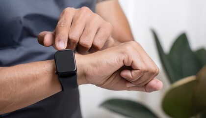 Obraz premium Person checking time and heart rate on sports watch