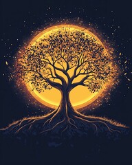 Flat art style icon of a symbolic tree of life ancestral