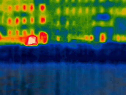 Digital City concept, digitalization, cybernation . Image from thermal imager device, fantasy