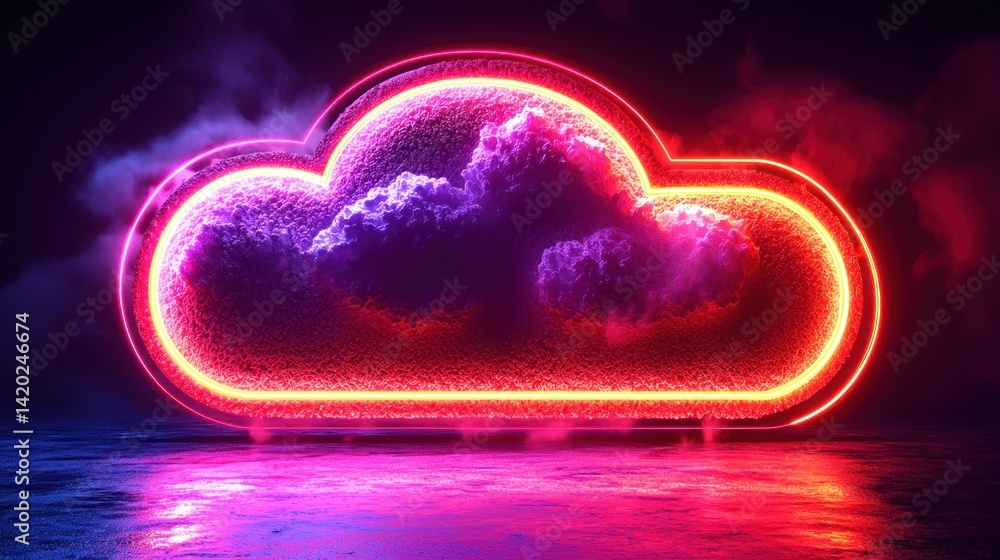 Poster neon cloud computing: futuristic digital storage concept