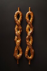 Obraz premium Three pretzels on a brown background