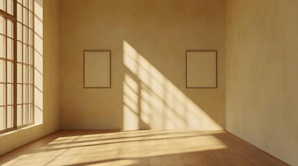 Minimalist Interior Featuring White Frames on the Floor with Light