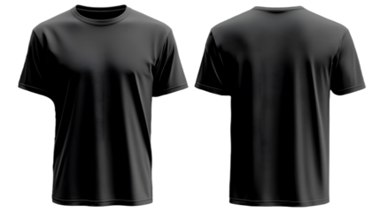 Blank black shirt mock up template, front and back view PNG