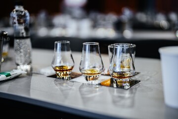 Whiskey tasting experience at a modern bar during evening gathering
