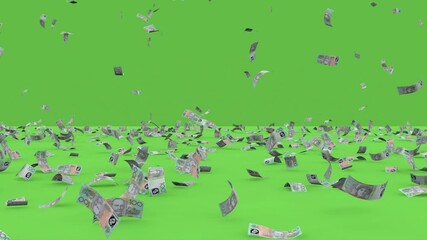 Falling 100 Australian dollar banknotes to the floor on a yellow background