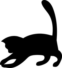 Silhouette of a cat playing with ball on isolated white background