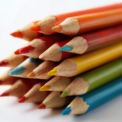 Obraz premium Pile of colored pencils close up on white background