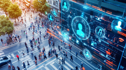 A busy city intersection is filled with pedestrians going about their day