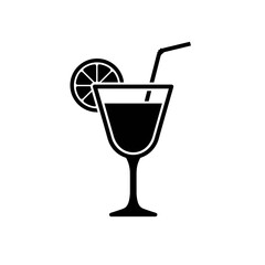 Flat Icon of a Cocktail Glass with Straw and Lime for Travel and Tourism, Summer Getaways, Hospitality Marketing, and Beach Events