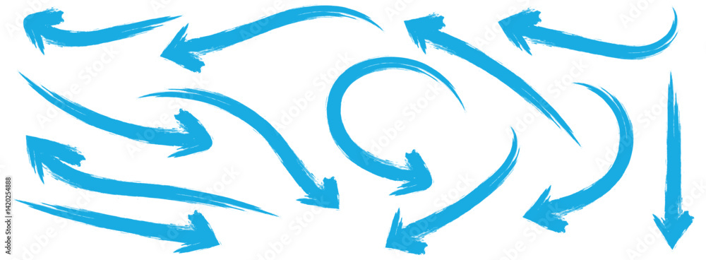 Aufkleber a set of simple lines, drawn with blue arrows in various styles. a variety of simple line arrows col