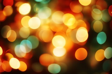 Fototapeta premium Festive bokeh lights. Vibrant circular lights in warm colors of orange, yellow, red, and teal, diffused against a dark background