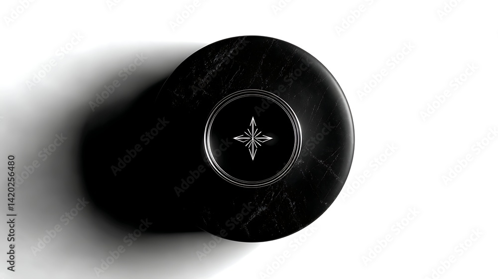 Poster round stone like object with geometric pattern centered displayed on the surface with shadow