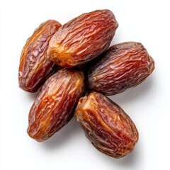 Pile of sweet dates, close up view on white background