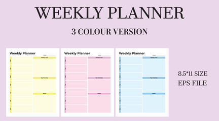 weekly planner, weekly, planner, template, interior, kdp interior, weekly plan, 
