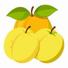 A vector illustration showcases a ripe red apple with a green leaf and juicy yellow apricots, isolated as fresh and healthy fruit