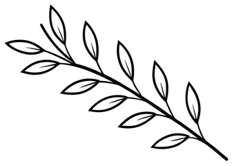 Leafy branch line art silhouette vector