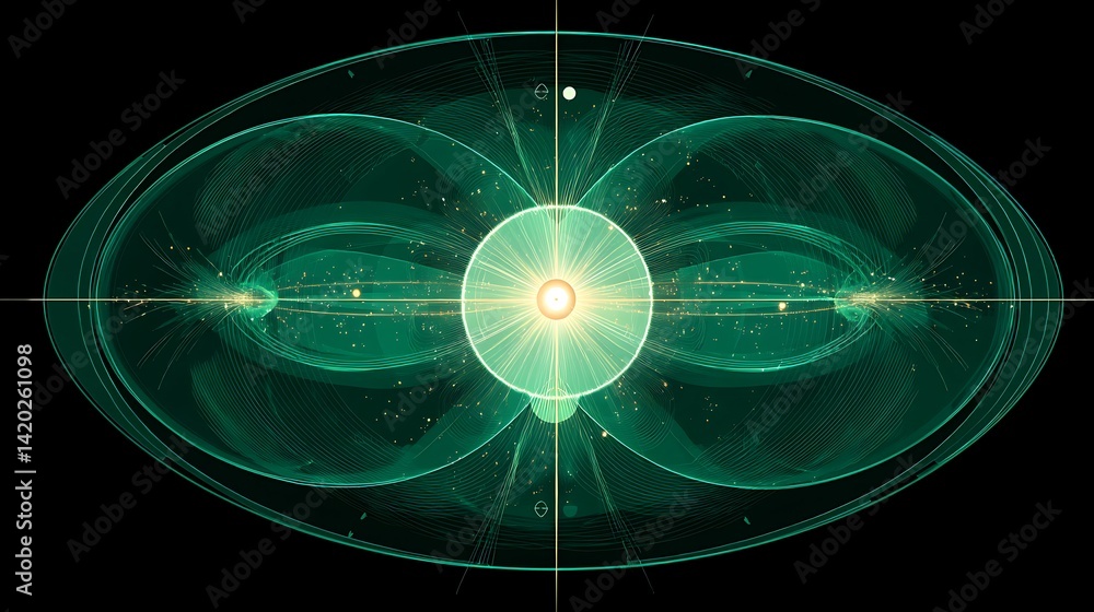 Aufkleber sci fi display of magnetic field lines interacting with a central energy core on black backdrop