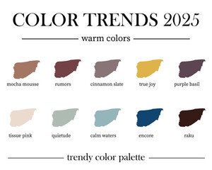 Color trends 2025. Warm color palette. Set of 10 harmoniously selected colors for the new season.