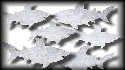 Fototapeta premium School of Sharks Silhouetted Against Bright Backdrop Creates Striking Visual Composition 90 Char.