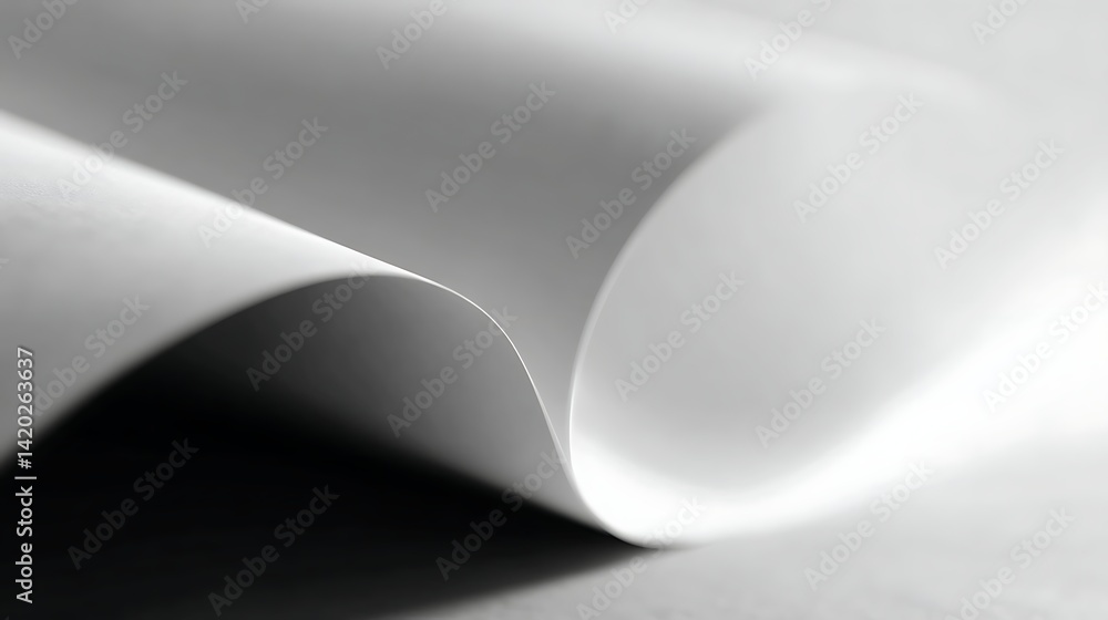 Poster serene abstract paper wave art in monochrome with delicate shadows and light dynamics