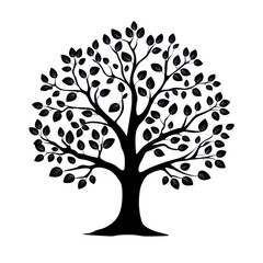 A stylized tree with intricate branches and leaves, outlined in a delicate design.